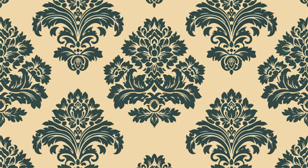 Obraz premium Seamless teal wallpaper design featuring intricate floral decorative embellishments