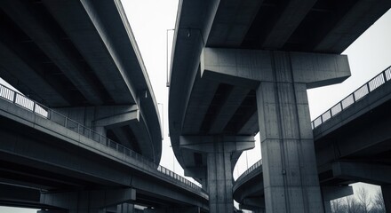 Naklejka premium Massive Concrete Highway Interchange Under Overcast Sky.