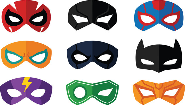 Colorful Superhero Masks Cartoon Vector Collection for Comic Book Characters Costume Party and Fantasy Design Projects