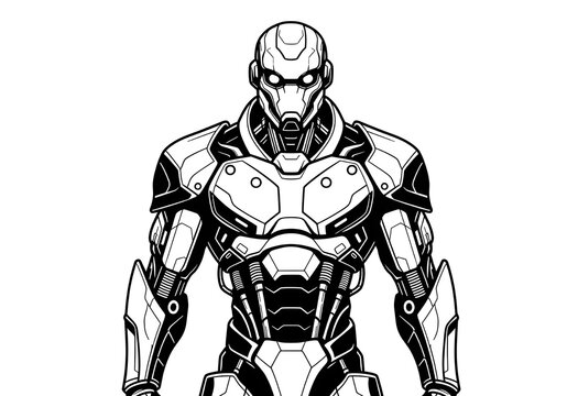 Illustration of a futuristic knight robot in Futuristic_robot_warrior_mechani