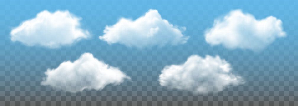 Set of vector clouds,Realistic vector fluffy white clouds collection on transparent background,Vector of white clouds,fog or smoke isolated on transparent background