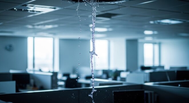 Water Damage In Modern Office Cubicle Area.