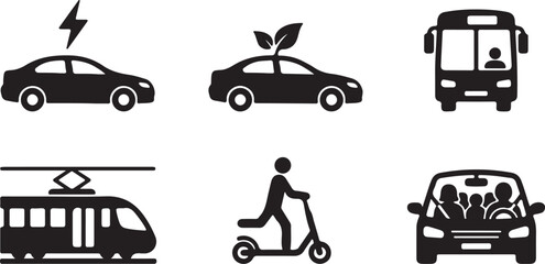 Fototapeta premium Black silhouettes of various eco friendly transportation