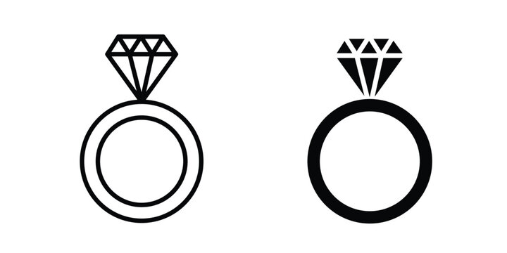 Diamond ring icon collection. Thin linear outline icon pack