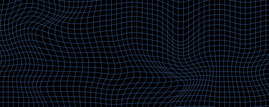 Abstract Warped Wireframe Mesh Grid. Curved Surface Background. Technology Grid Pattern. Distorted Mesh Grid Waves isolated on White Background. Vector Illustration.