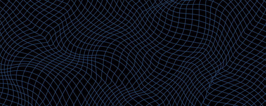 Abstract Warped Wireframe Mesh Grid. Curved Surface Background. Technology Grid Pattern. Distorted Mesh Grid Waves isolated on White Background. Vector Illustration.