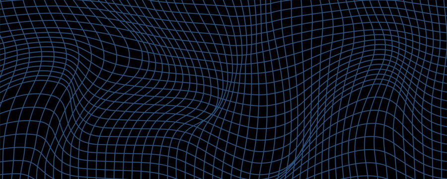 Abstract Warped Wireframe Mesh Grid. Curved Surface Background. Technology Grid Pattern. Distorted Mesh Grid Waves isolated on White Background. Vector Illustration.