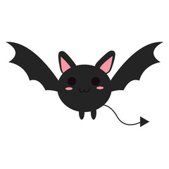 Fototapeta premium Cute Kawaii Bat Devil Halloween Character Vector, Funny Dark Winged Creature Cartoon Icon Isolated