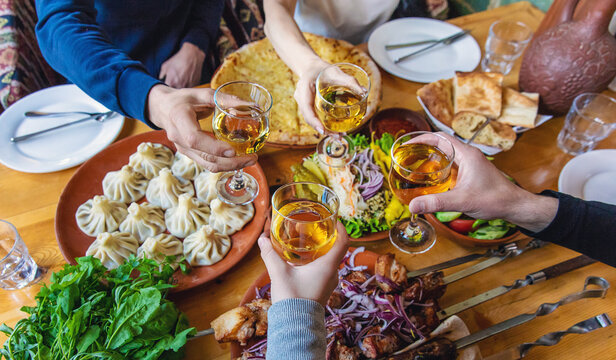 Georgian cuisine dishes on the table. Selective focus.