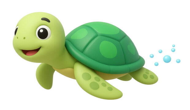 A cute and cheerful green turtle character with a happy smile is featured in this fun vector illustration of a funny cartoon reptile with a shell isolated against a white background