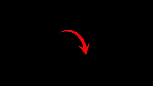 Red arrow pointing downwards in a curved motion on black
