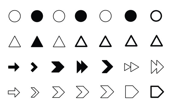 Arrow bullet point icon collection for presentations, clean vector fl&egrave;che symbols for structured list design.