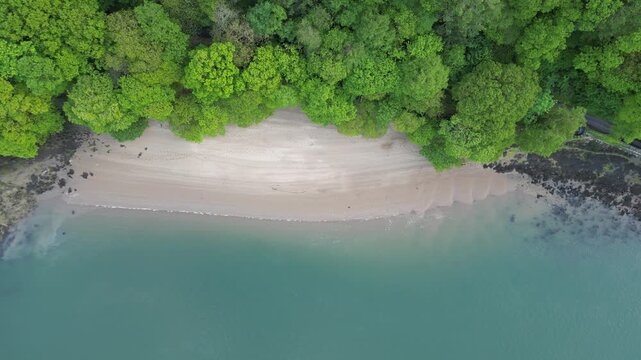 Conwy, Wales - Top down view of empty sandy beach