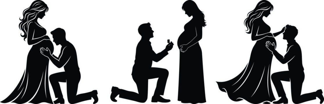 Silhouette of a man proposing to a pregnant woman