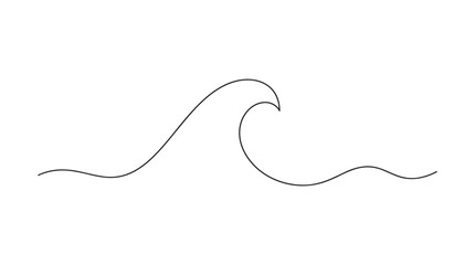 Obraz premium Minimalist continuous line drawing of a single ocean wave cresting gently on a calm sea surface representing nature and serenity