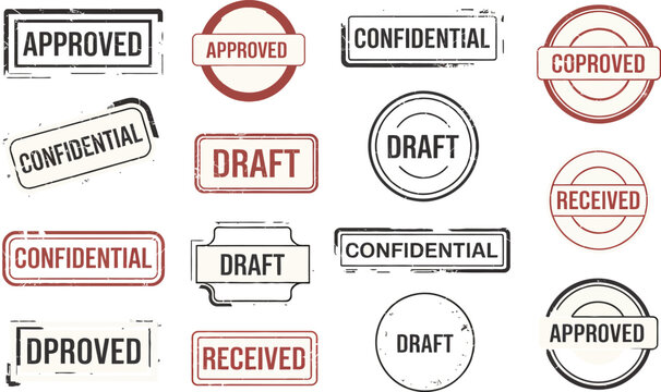 Approved confidential draft received stamp set vector illustration with graphic resource, approved vector illustration