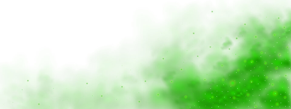 Smoke and smell cloud magic green background for halloween effect. Sparkle and particle poison powder light gas and fog glitter bolt. Nebula of lightning and fire paint dust neon haze and bright