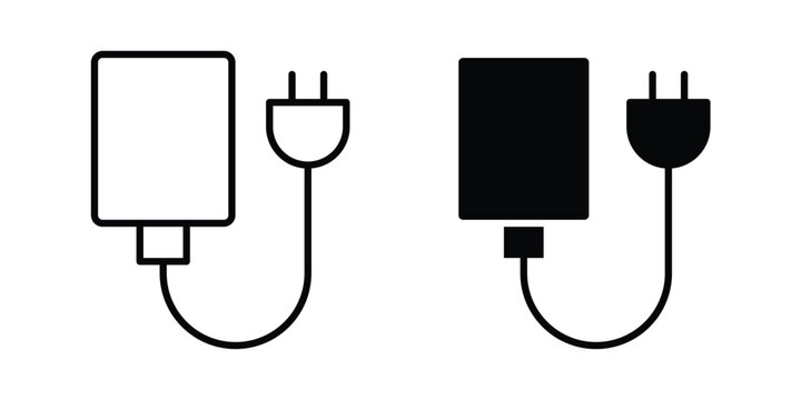 Home EV charger icon collection. Thin linear outline icon pack