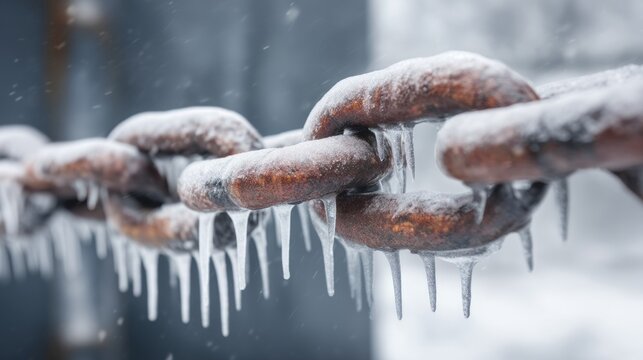 Thick Ice Buildup on Stiffened Chain Links in Industrial Setting