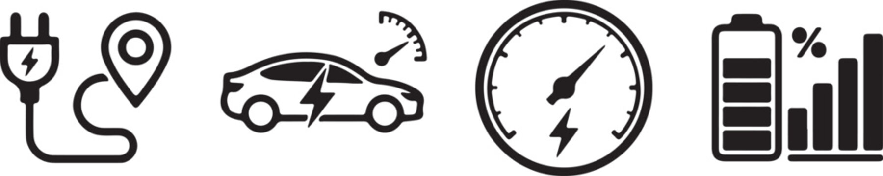 Electric vehicle charging infrastructure icons set black and white