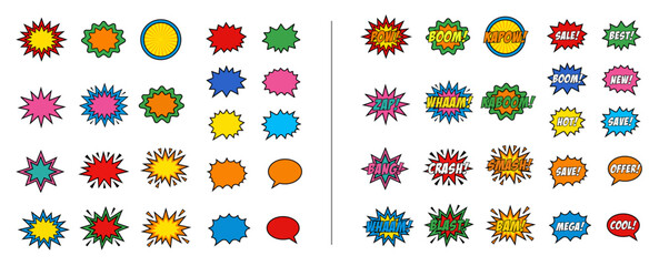 Comic Speech Bubble Explosion Pack Pop Art Boom Bang Sale Burst Cartoon Caption Sticker Vector Collection © jason