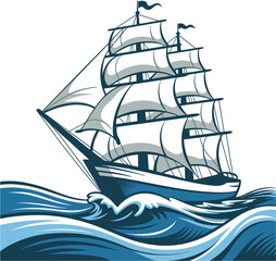 Vintage sailing ship navigating through large ocean waves illustration.Vintage sailing ship navigating through large ocean waves illustration. © Akramul