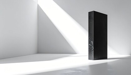 Fototapeta premium Black door in white room interior.