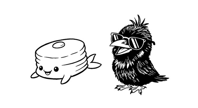 Happy Pancake Stack and Cool Bird with Sunglasses