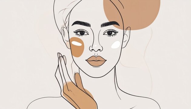 Woman applying facial foundation makeup.