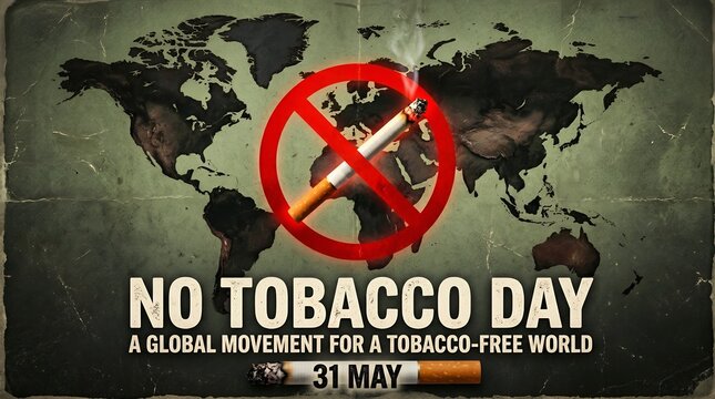 No Tobacco Day poster with cigarette and world map