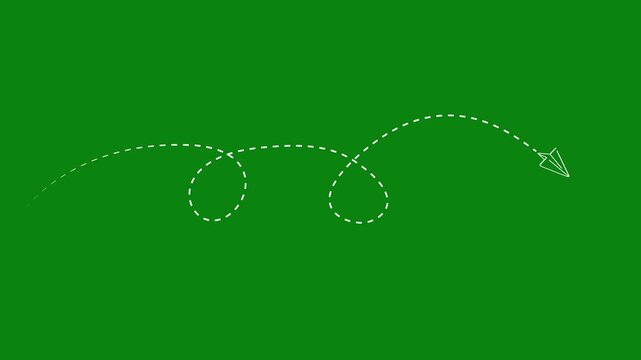 Curved dotted arrow path animation with looping motion on green screen background showing direction, journey and movement. Perfect chroma key overlay for explainer videos, tutorials and presentations.