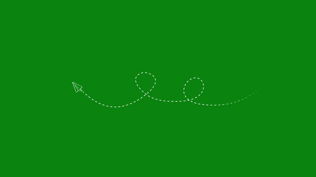 Smooth wave style dotted arrow path animation on green screen showing direction, flow and movement. Ideal chroma key overlay for explainer videos, presentations and creative motion graphics.