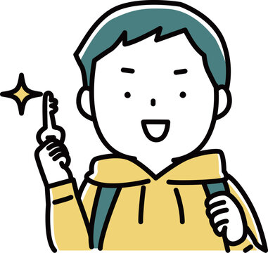 鍵をしっかり持っている男子小学生のバストアップ_2色