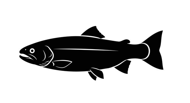 Black silhouette of a trout fish on white background