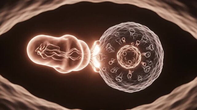 Targeted Immunotherapy Healing Concept: Cytotoxic T-Cell Destroying Infected Virus Cell Warm Bioluminescent 3D Macro Animation