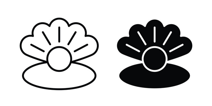 Pearl in the open shell icon collection. Thin linear outline icon pack