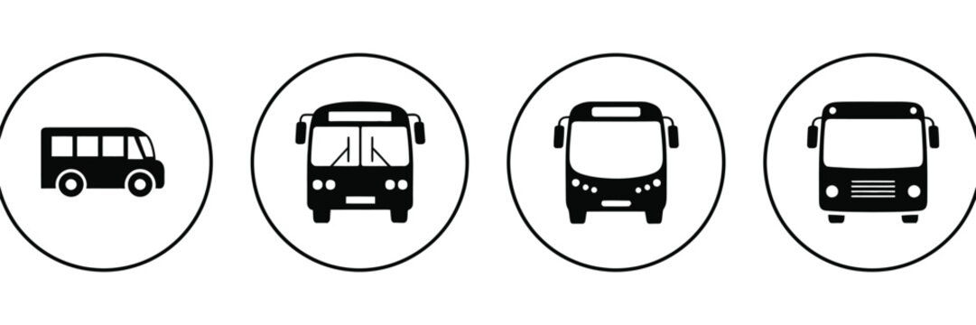 Public Transport Bus icon set, Vehicle vector illustration for travel, transit system and urban mobility design.