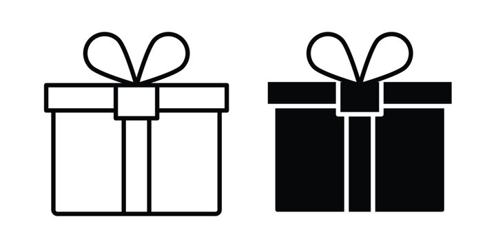 Present box icon collection. Thin linear outline icon pack