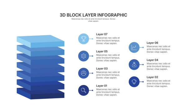 3D Block Layered Infographic with 7 Layer