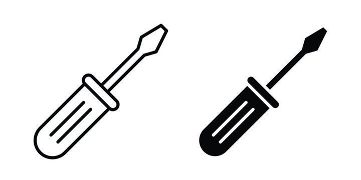 Screwdriver icon collection. Thin linear outline icon pack