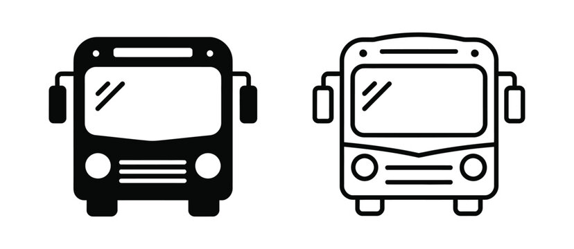 Bus Stop icon set, bus symbol and stop sign vector illustration for transportation, navigation and city mobility system design.