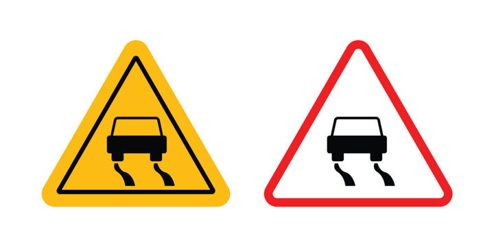 Slippery road sign collection. Thin linear outline icon pack