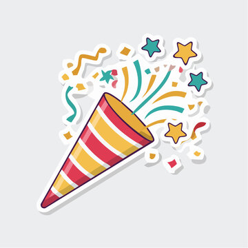 Party Popper Exploding with Confetti and Stars