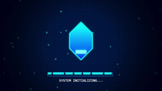 System Initializing Digital Loading Bar with Glowing Hexagon HUD Graphic
