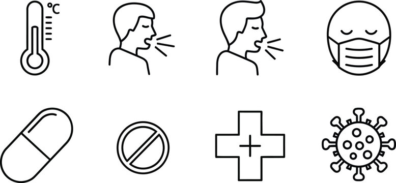 Line for health and medicine, including covid-19 symptoms and prevention line health virus thermometer