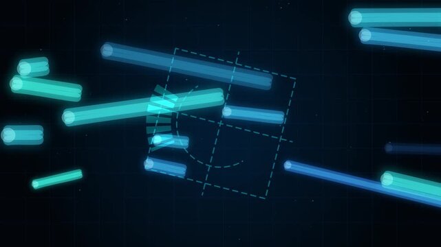 Abstract digital data animation: Glowing lines move around a central scanning target.