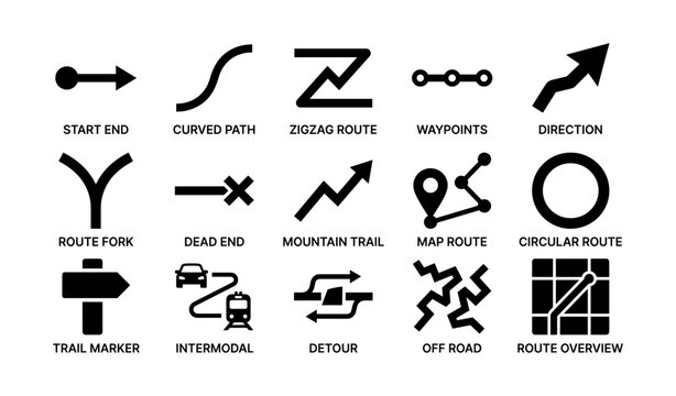 Route and navigation icons showing path symbols and markers