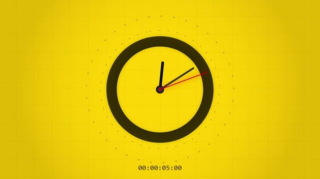 Minimalist Analog Wall Clock Ticking Against a Yellow Grid Background