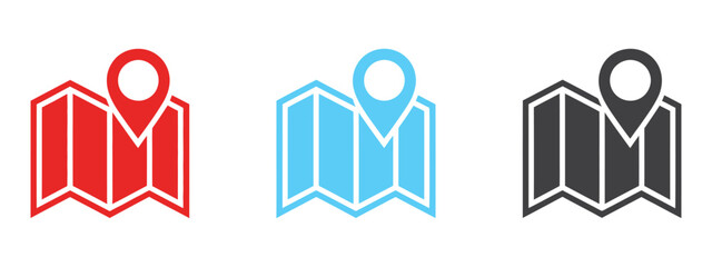 Location pin map icon collection in flat vector style for navigation, tracking, and geographic design elements. © ARIF AHMED 01