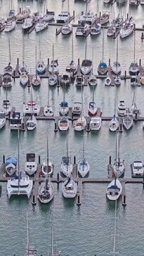 Aerial view of yachts and boats moored at Mooloolaba Marina, Sunshine Coast Queensland
